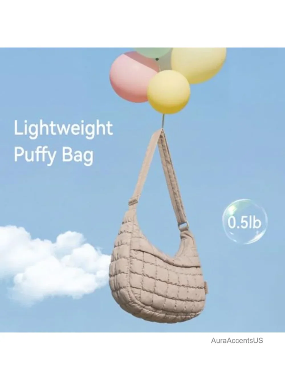 Quilted Nylon Puffer Crossbody Hobo Bag with Adjustable Strap